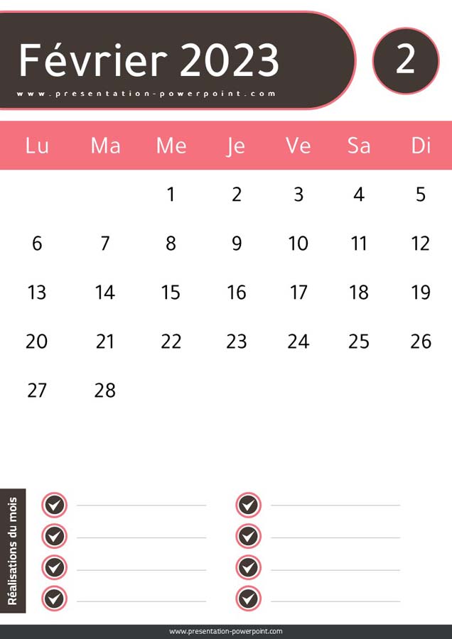 Calendrier février 2023