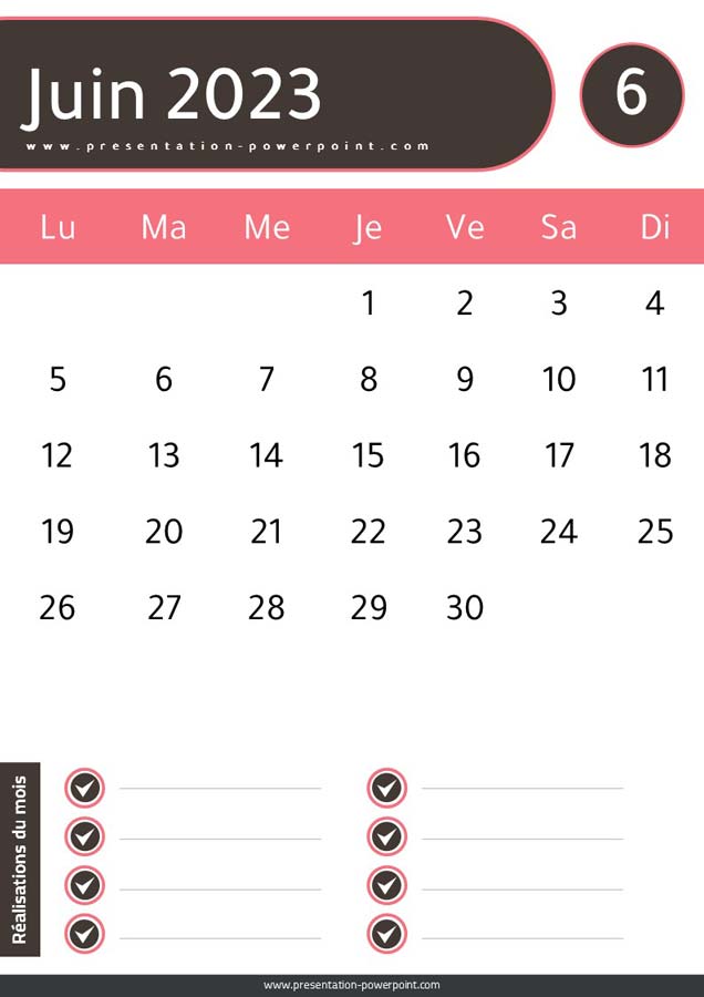 Calendrier Juin 2023