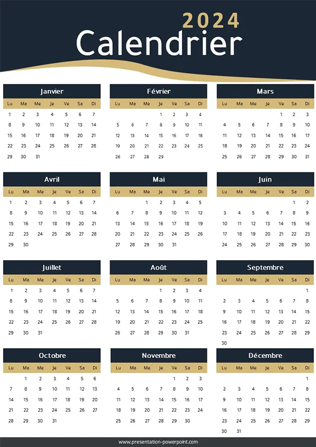 Calendrier 2024 imprimable au format PDF prêt à télécharger