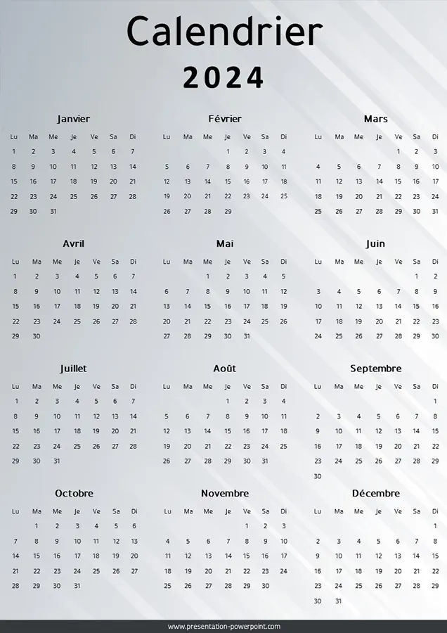 Calendriers imprimables gratuits 2024